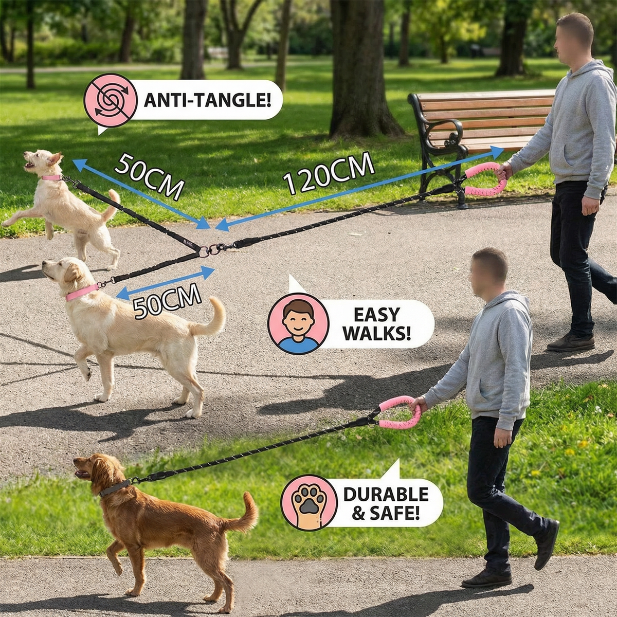Easy Anti-Tangle Double Dog Leash