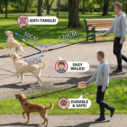Easy Anti-Tangle Double Dog Leash