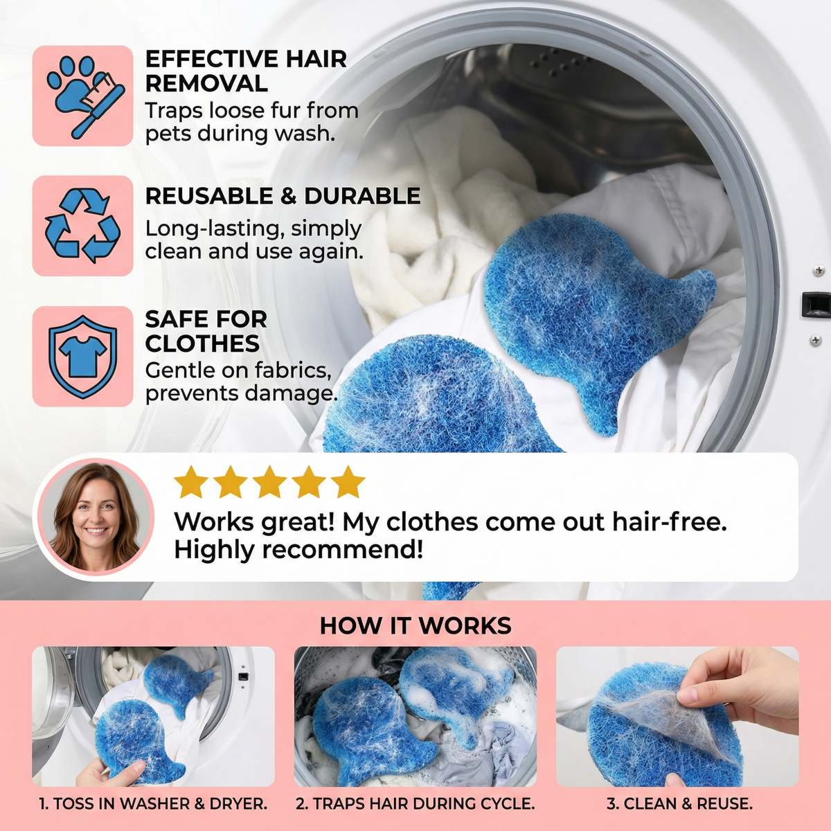 Washing Machine Pet Hair Remover – Sticky Lint Catcher for Dog & Cat