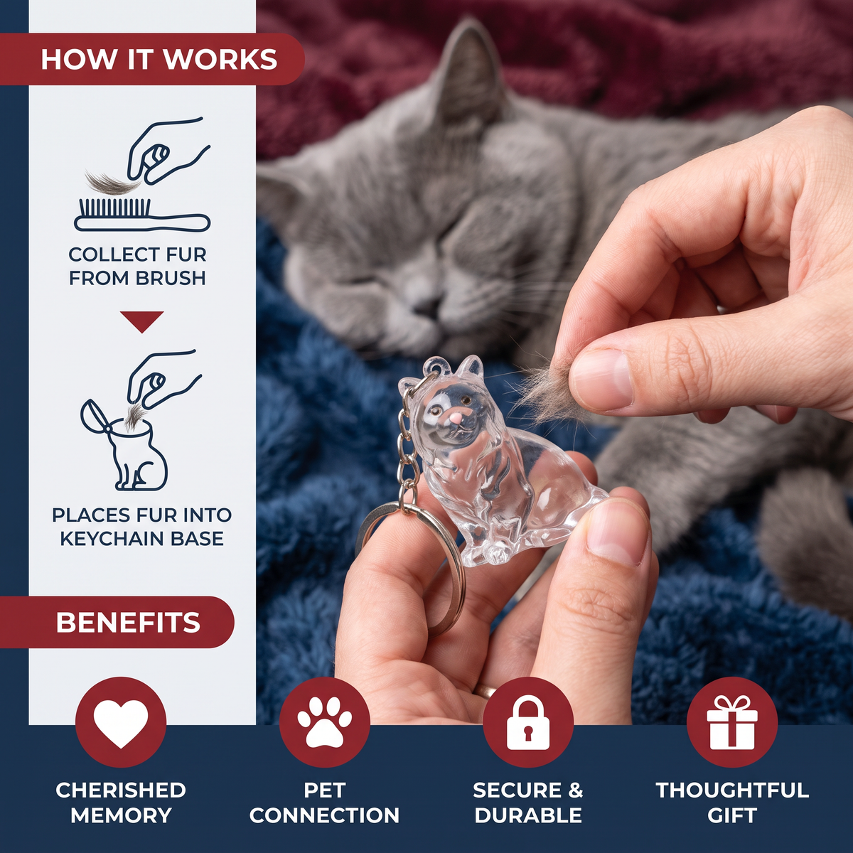 Cat Hair Keepsake Keychain – Pet Fur Memory Holder