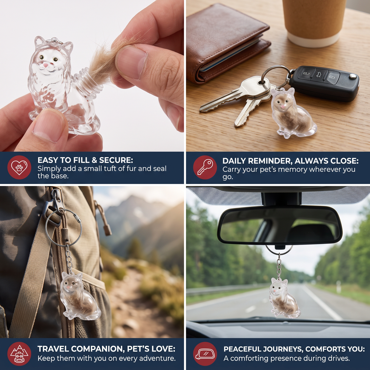 Cat Hair Keepsake Keychain – Pet Fur Memory Holder