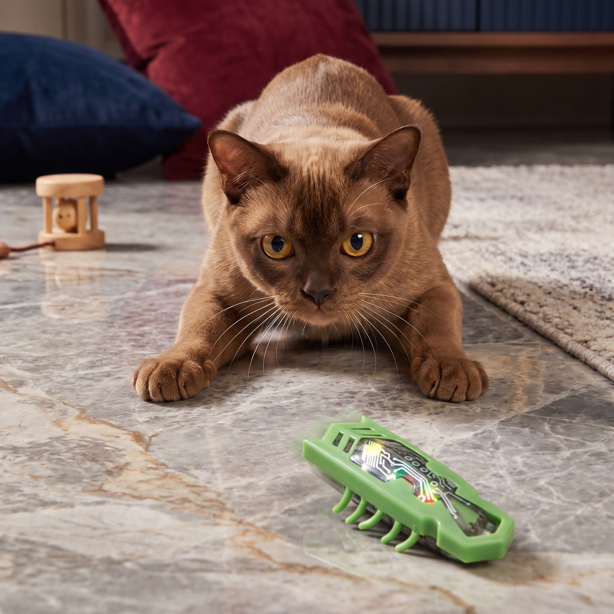 Interactive Electric Beetle Cat Toy with LED Lights and Automatic Moving Action