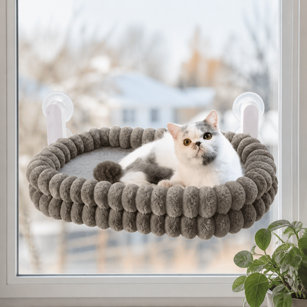 Premium Cordless Cat Window Hammock with Washable Fluffy Cover