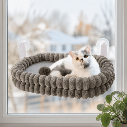 Premium Cordless Cat Window Hammock with Washable Fluffy Cover