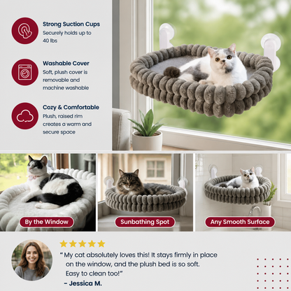 Premium Cordless Cat Window Hammock with Washable Fluffy Cover