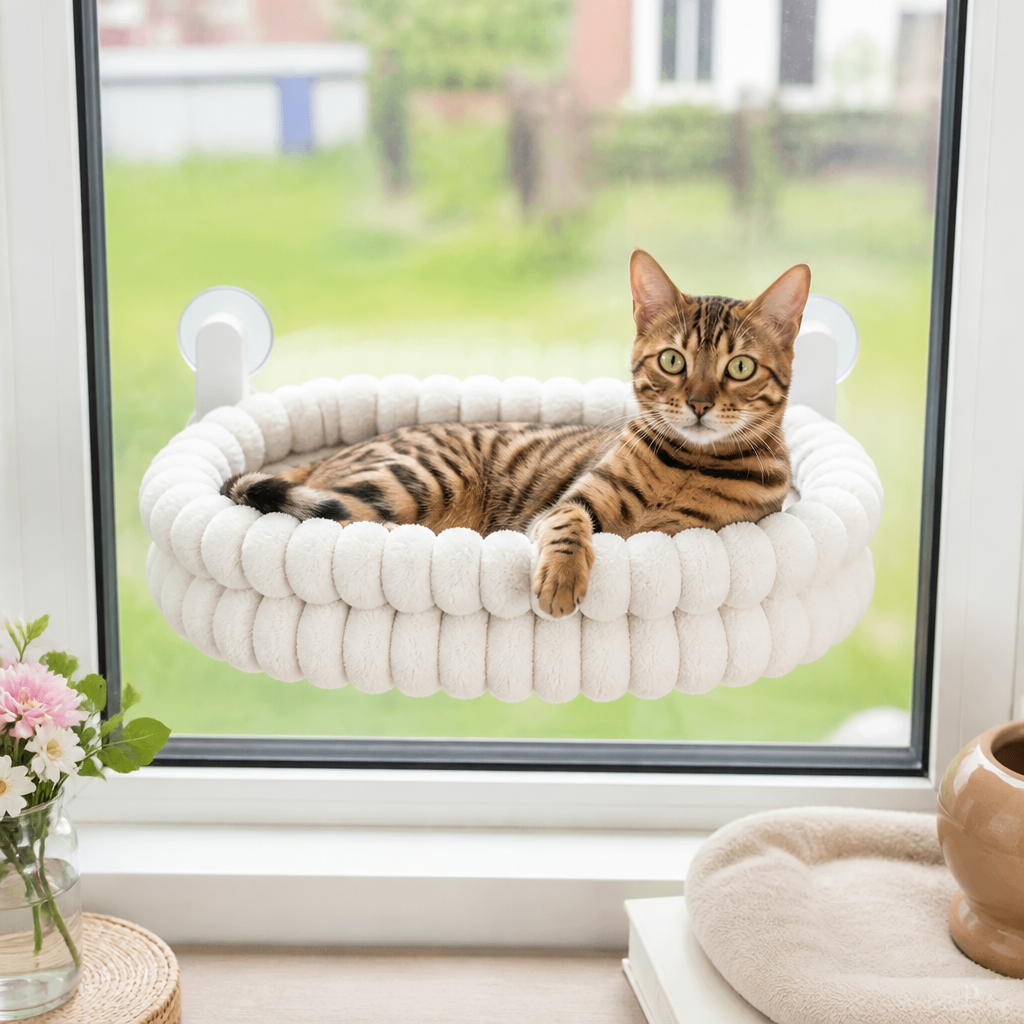 Premium Cordless Cat Window Hammock with Washable Fluffy Cover