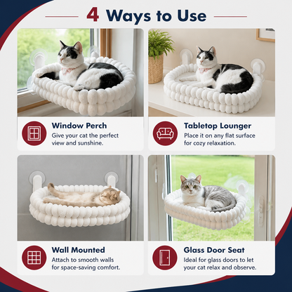 Premium Cordless Cat Window Hammock with Washable Fluffy Cover