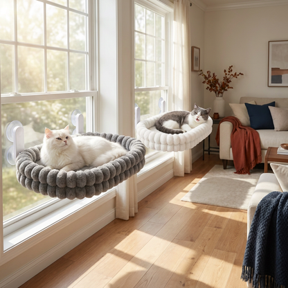 Premium Cordless Cat Window Hammock with Washable Fluffy Cover