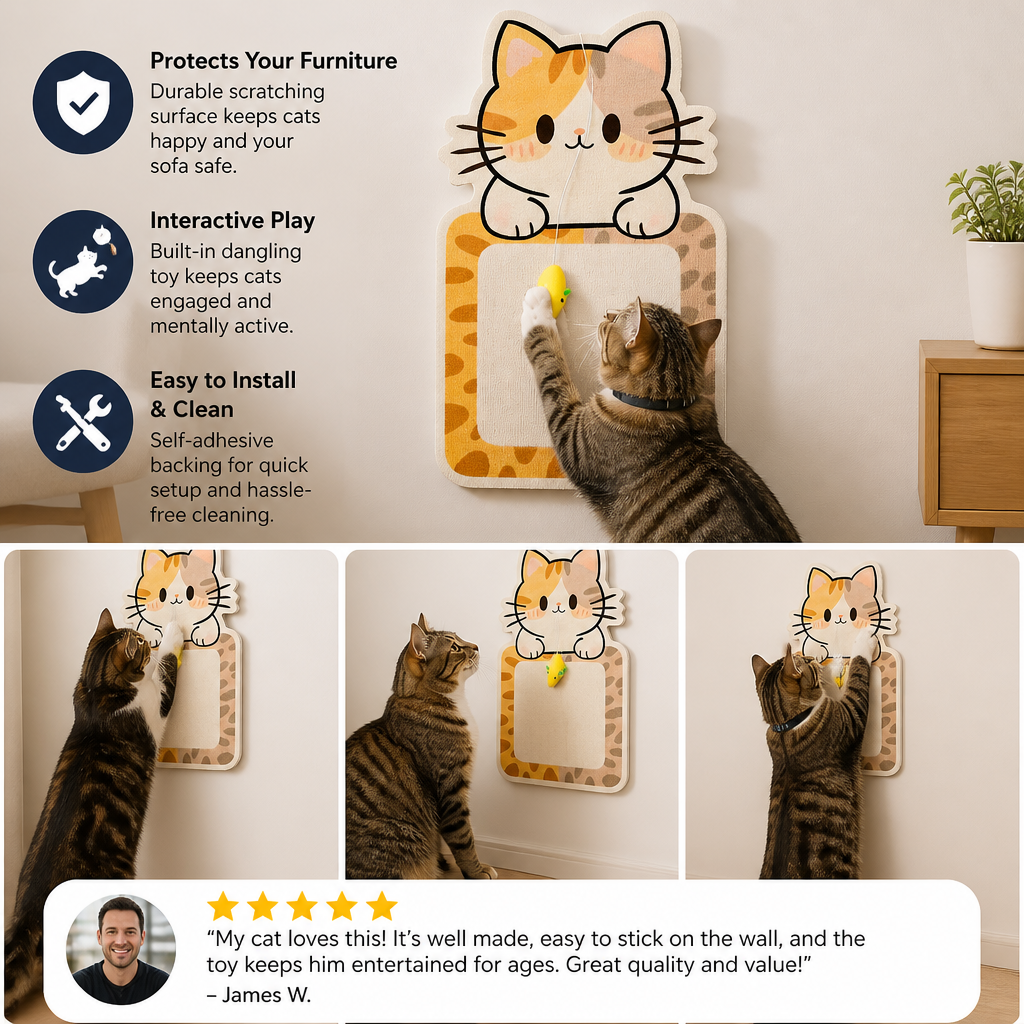 2-in-1 Wall-Mounted Cat Scratcher & Interactive Play Toy