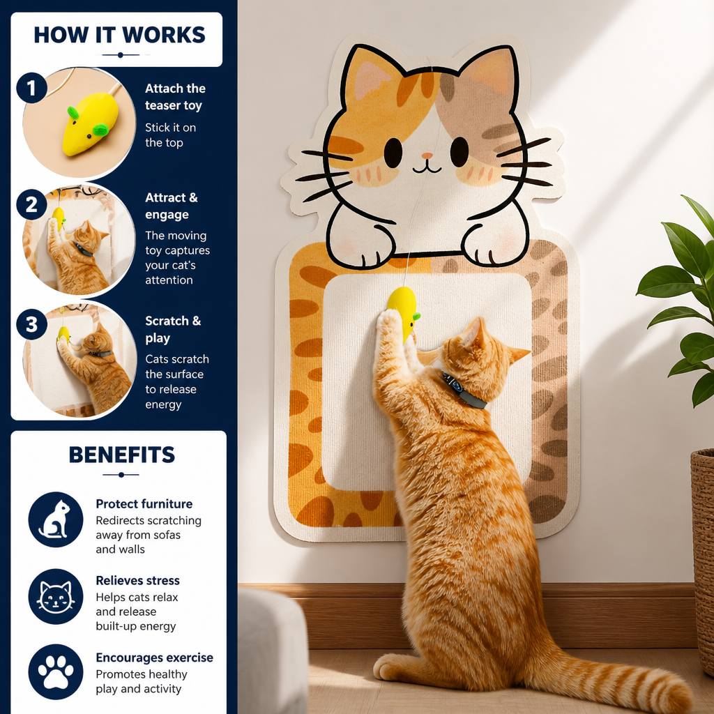 2-in-1 Wall-Mounted Cat Scratcher & Interactive Play Toy