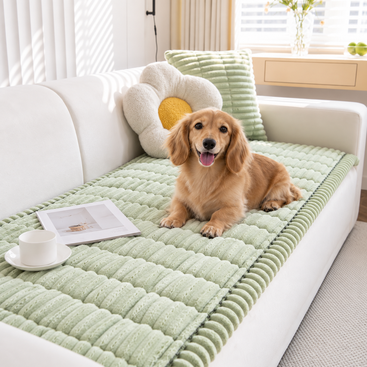 Premium Textured Corduroy Pet Sofa Cover & Protector