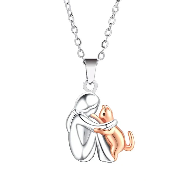The Hug Pendant — Woman & Cat Necklace