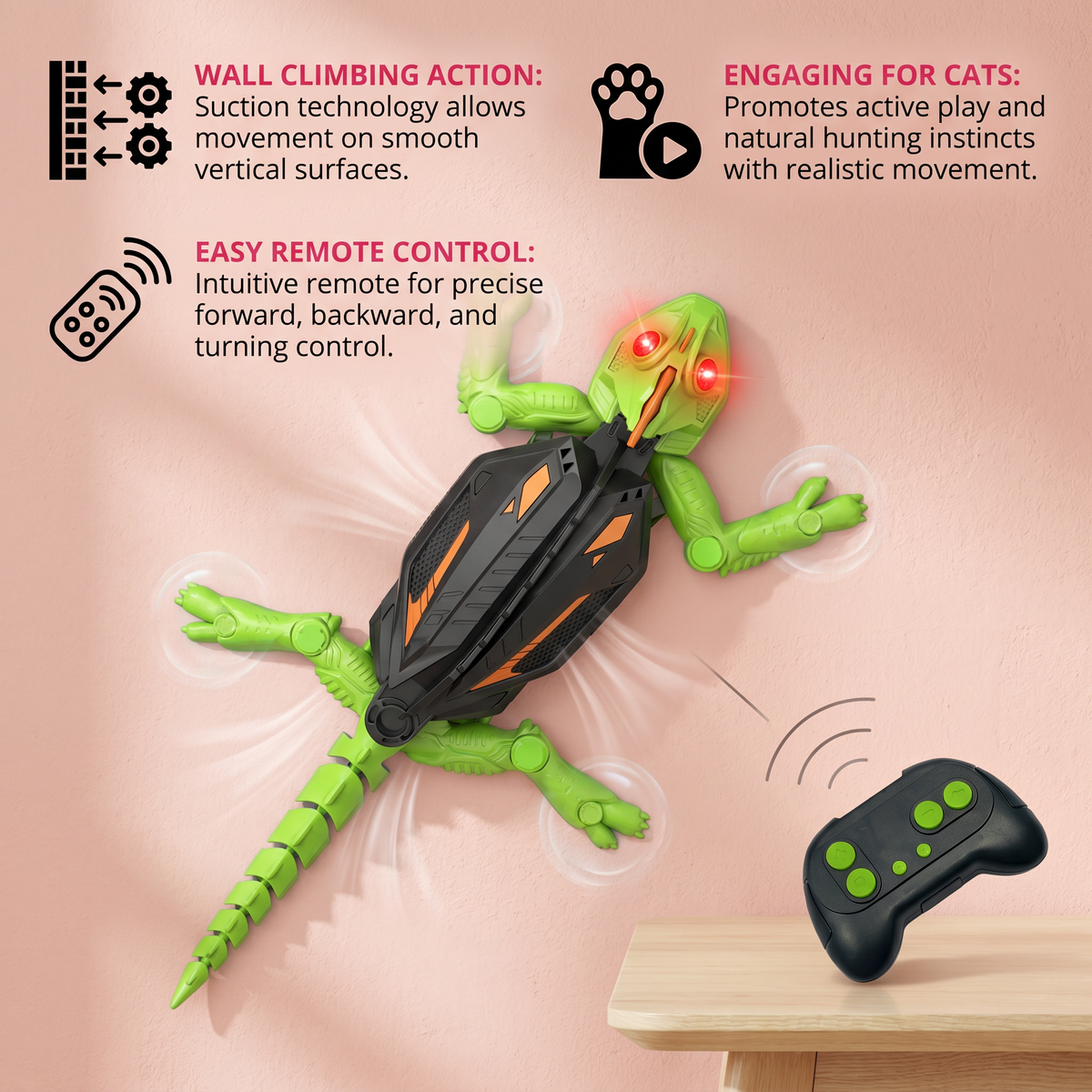 Remote Control Wall Climbing Lizard Toy for Cats
