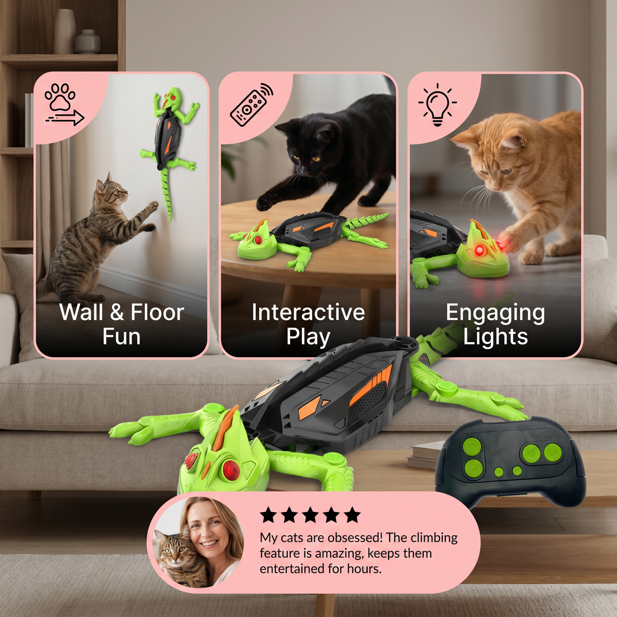 Remote Control Wall Climbing Lizard Toy for Cats