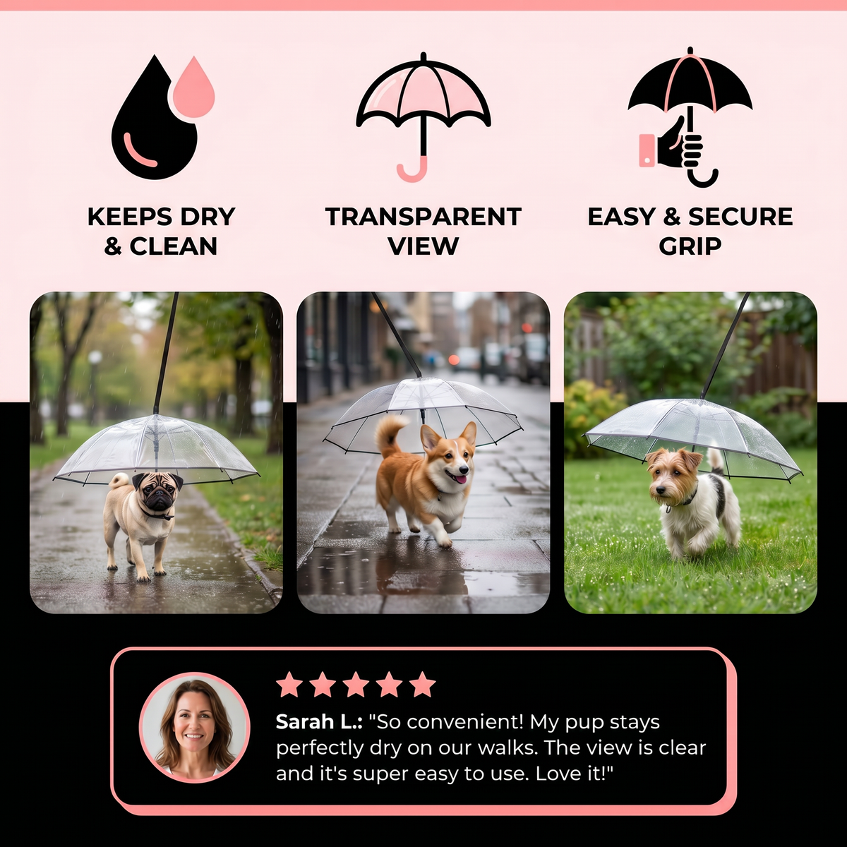 Transparent Dog Umbrella with Leash for Small Dogs