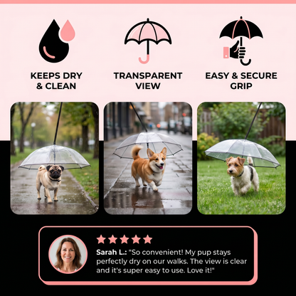 Transparent Dog Umbrella with Leash for Small Dogs