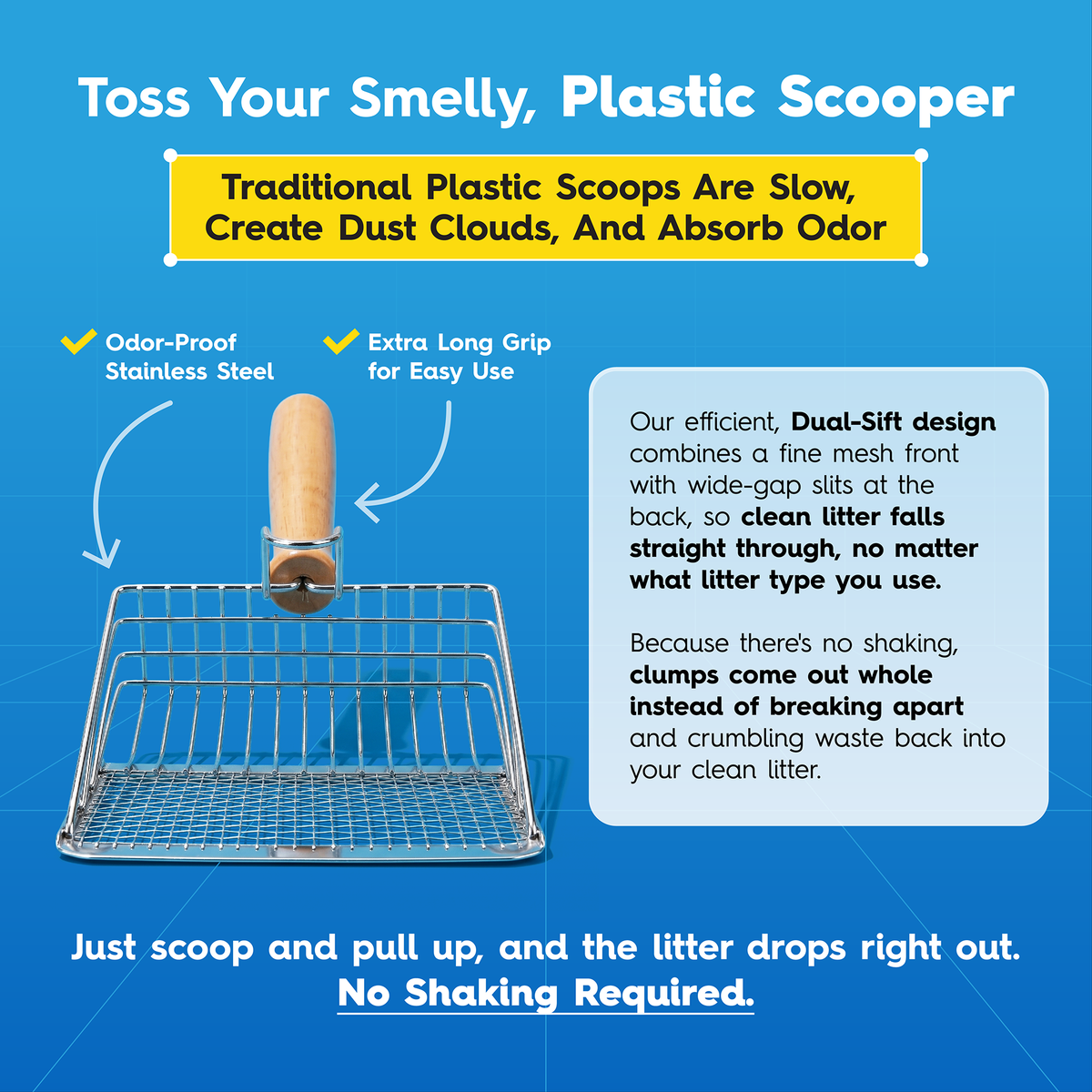 Stainless Steel Litter Scooper — Odor-Proof, Dual-Sift