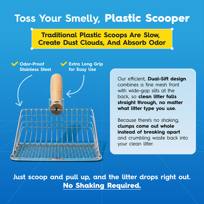Stainless Steel Litter Scooper — Odor-Proof, Dual-Sift