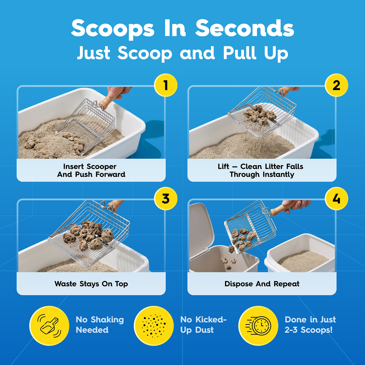 Stainless Steel Litter Scooper — Odor-Proof, Dual-Sift
