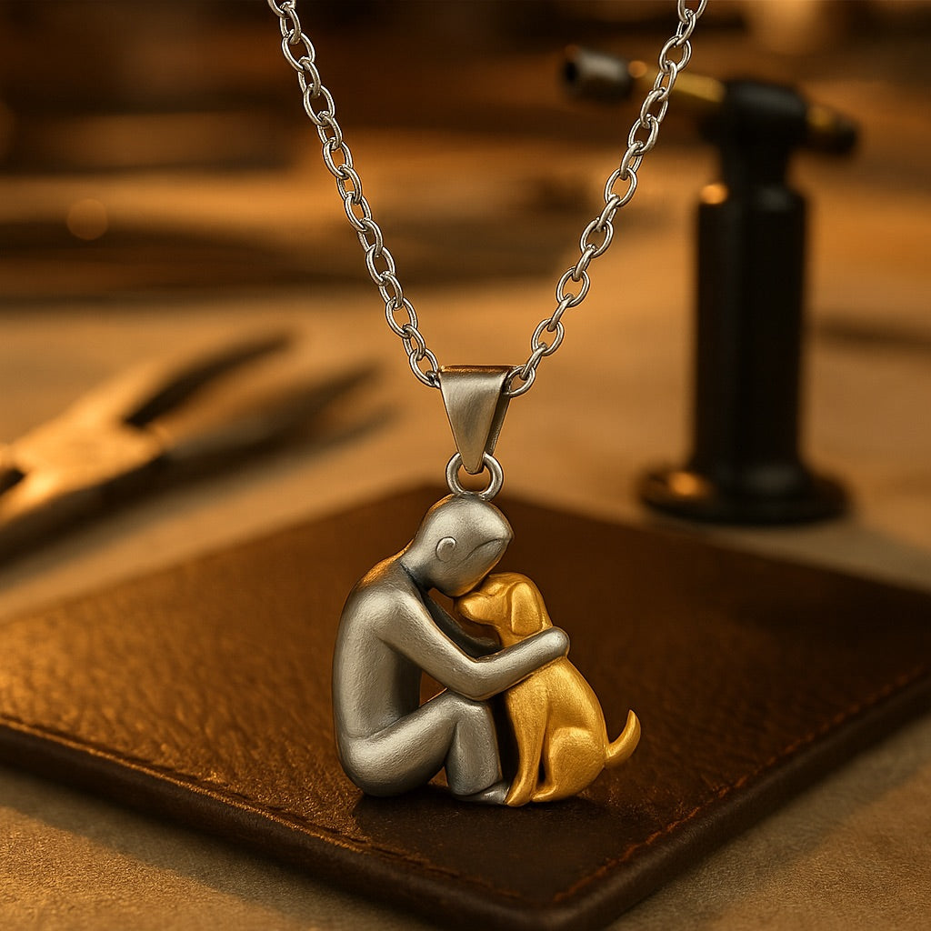 The Hug Pendant — Woman & Dog Necklace