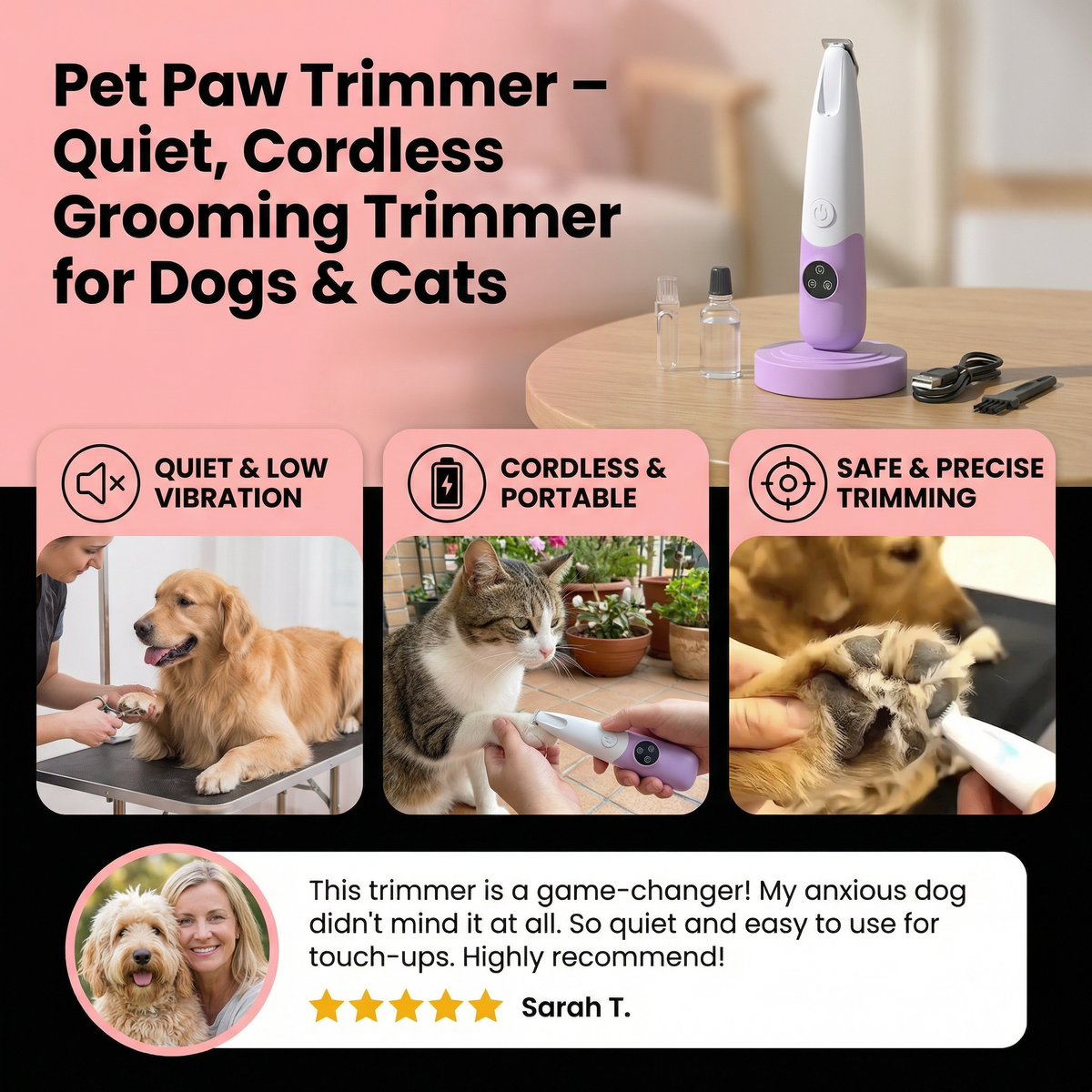 Pet Paw Trimmer – Quiet, Cordless Grooming Trimmer for Dogs & Cats