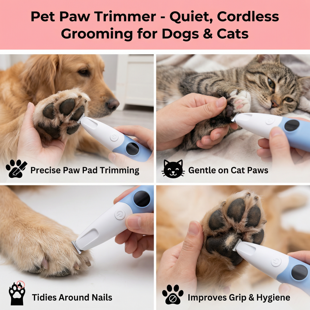 Pet Paw Trimmer – Quiet, Cordless Grooming Trimmer for Dogs & Cats