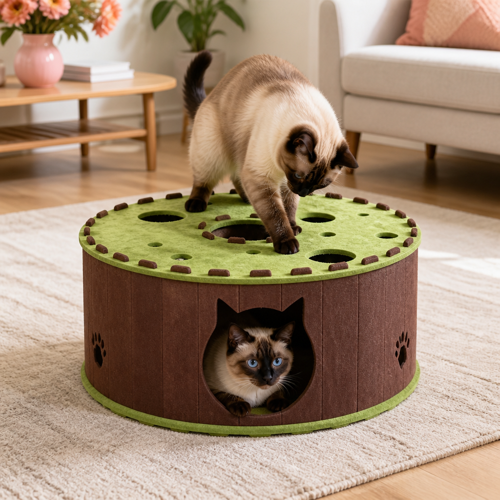 4-in-1 Foldable Cat Tunnel House – Interactive Hideaway, Scratcher & Play Bed