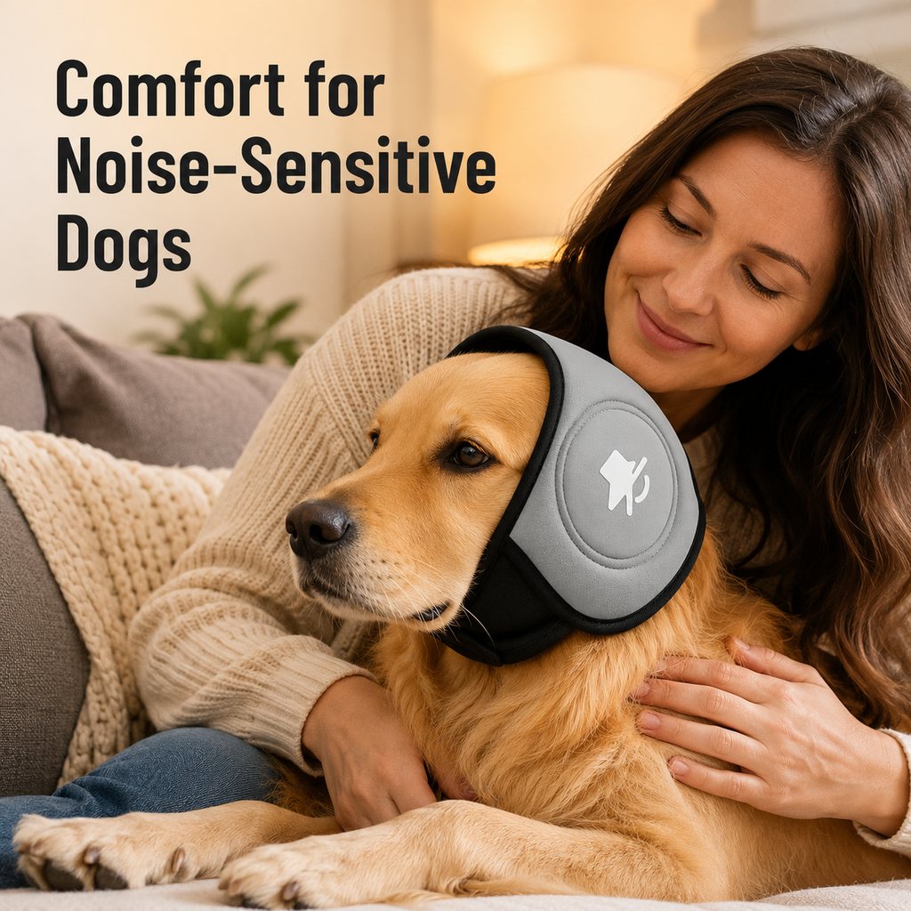 Calming Dog Ear Muffs for Fireworks, Thunderstorms & Grooming - Soft Noise-Reducing Wrap to Help Ease Stress