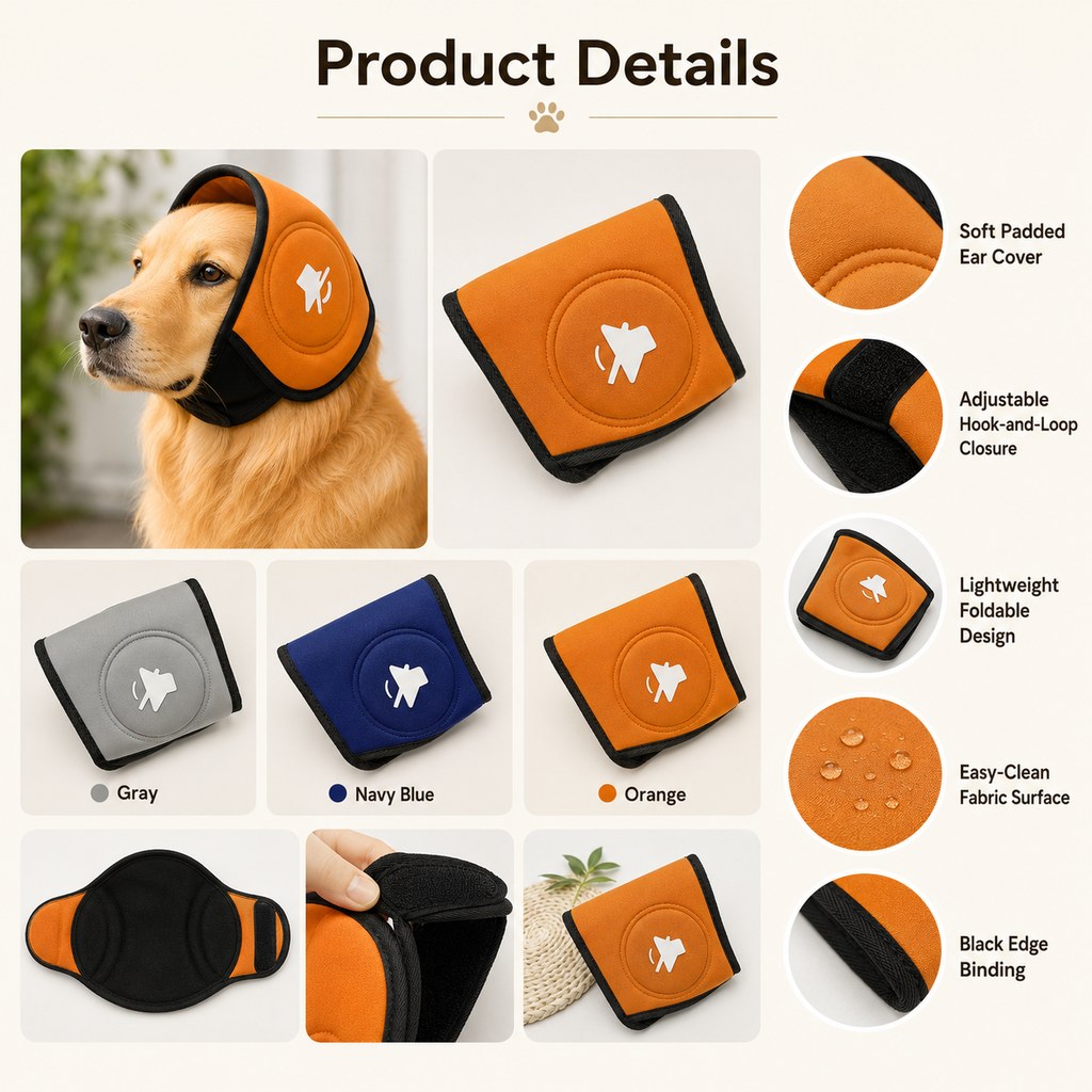 Calming Dog Ear Muffs for Fireworks, Thunderstorms & Grooming - Soft Noise-Reducing Wrap to Help Ease Stress