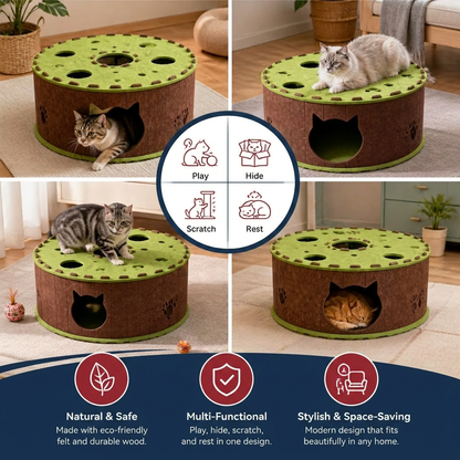 4-in-1 Foldable Cat Tunnel House – Interactive Hideaway, Scratcher & Play Bed