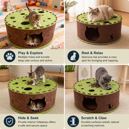 4-in-1 Foldable Cat Tunnel House – Interactive Hideaway, Scratcher & Play Bed