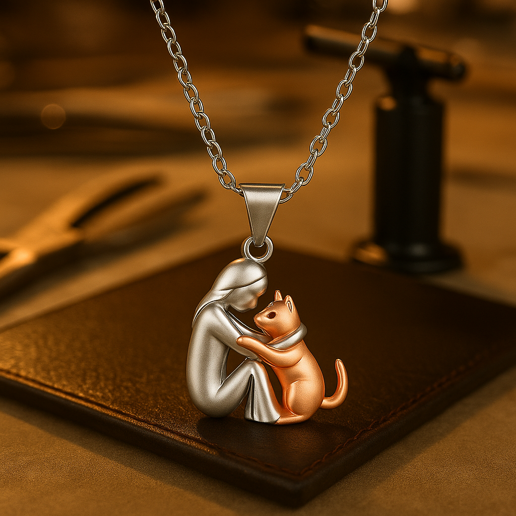 The Hug Pendant — Woman & Cat Necklace