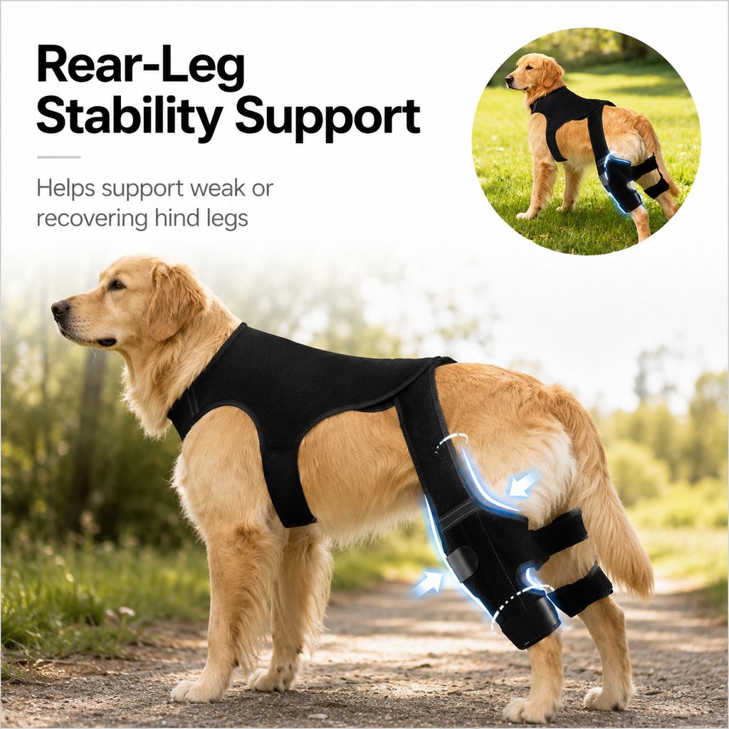 RearGuard Dog Rear Leg Support Brace - Anti-Slip Hind Leg Stability Wrap for Senior Dogs, Hardwood Floors & Recovery Walks