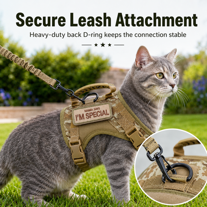 Tactical Cat Harness with Leash for Outdoor Walks, Adjustable Escape-Resistant Vest for Cats