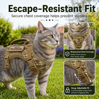 Tactical Cat Harness with Leash for Outdoor Walks, Adjustable Escape-Resistant Vest for Cats