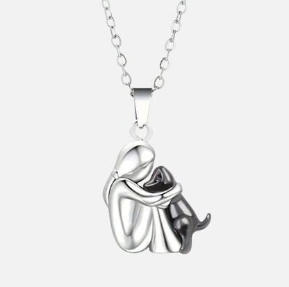 The Hug Pendant — Woman & Dog Necklace