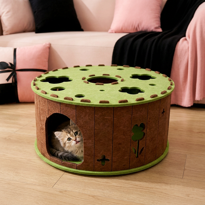 4-in-1 Foldable Cat Tunnel House – Interactive Hideaway, Scratcher & Play Bed