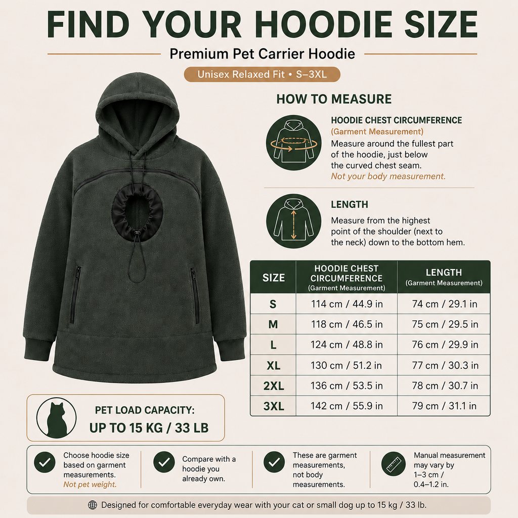 Hands-Free Pet Carrier Hoodie – Cozy Front Pouch for Cats & Small Dogs at Home & Everyday Outings