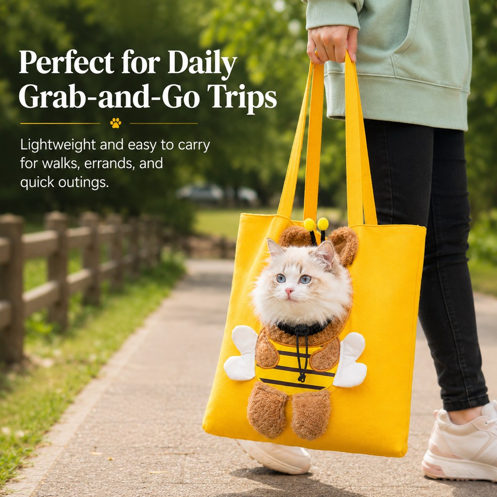 Out Cat Carrier Tote for Walks & Vet Visits - Lightweight Canvas Pet Bag for Cats & Small Dogs