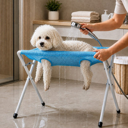Pet grooming rack suitable for cats and small to medium-sized dogs - foldable eight-opening design for convenient home grooming.
