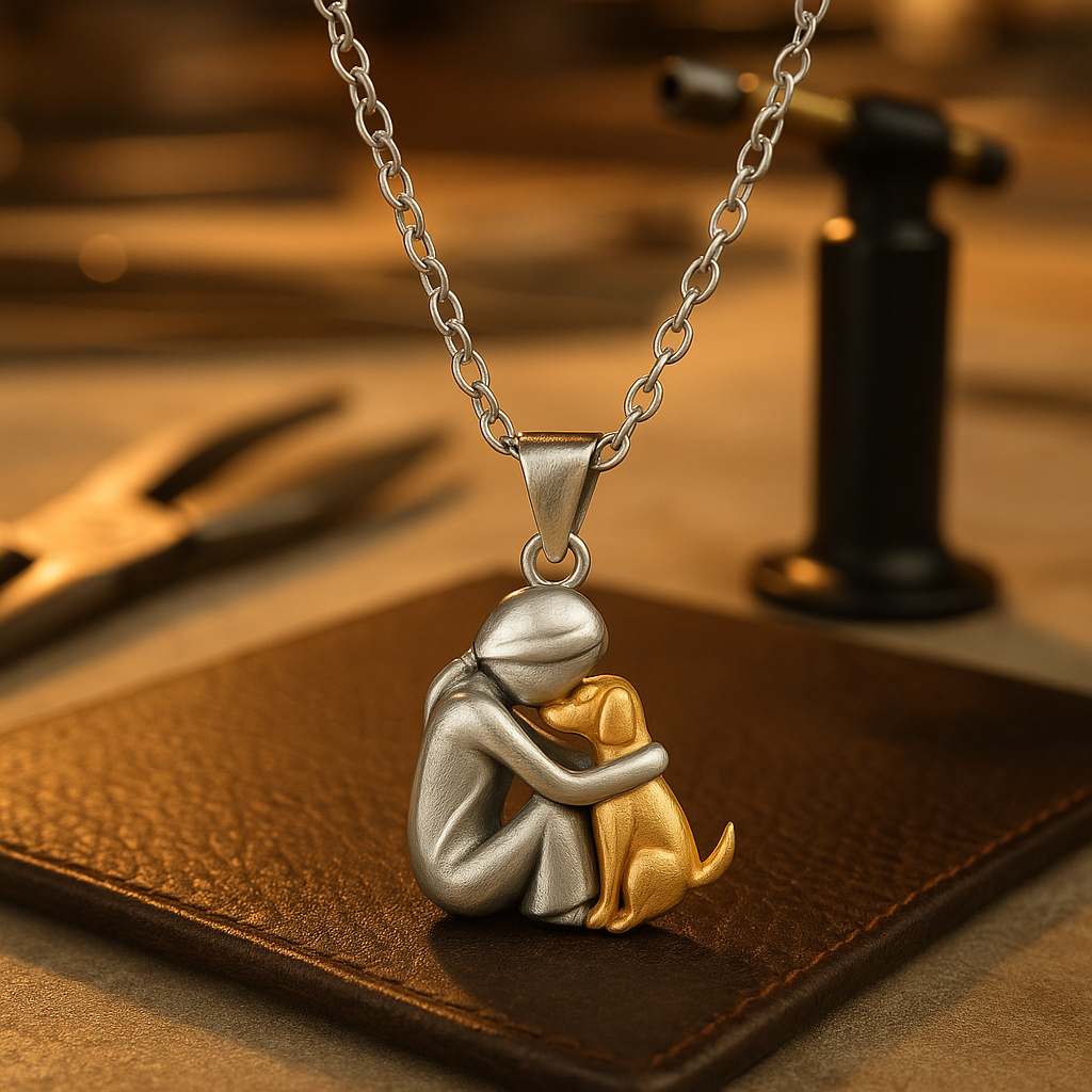 The Hug Pendant — Woman & Dog Necklace
