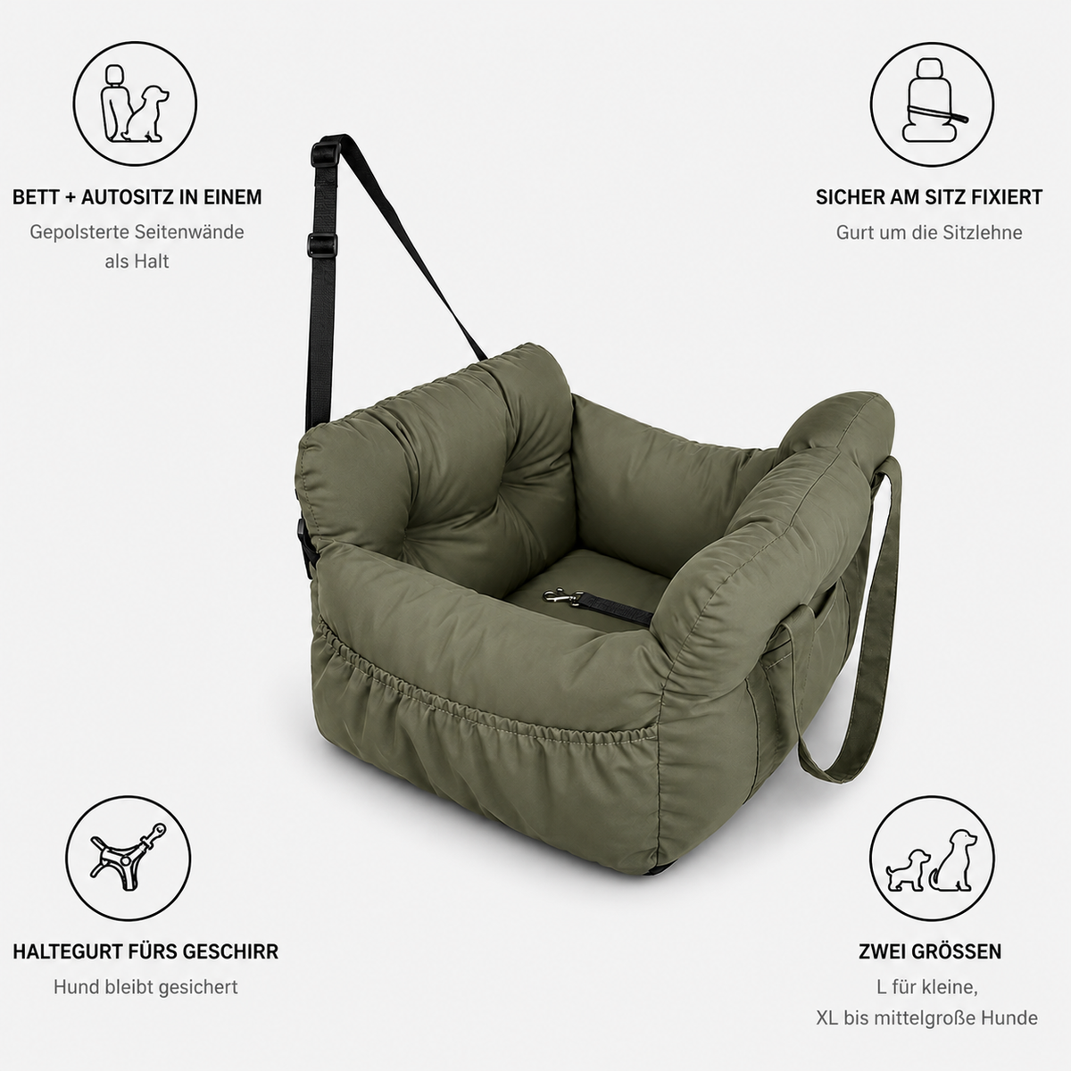 Premium 2-in-1 Dog Car Seat & Travel Bed Carrier