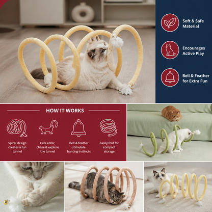 Foldable Spiral Cat Play Tunnel with Hanging Bell