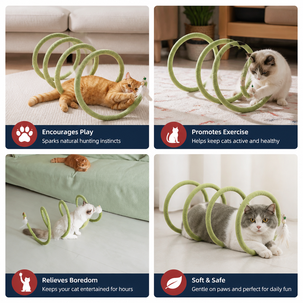 Foldable Spiral Cat Play Tunnel with Hanging Bell