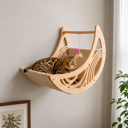 Modern Wooden Moon & Star Wall-Mounted Cat Climbing Shelves & Bed Set