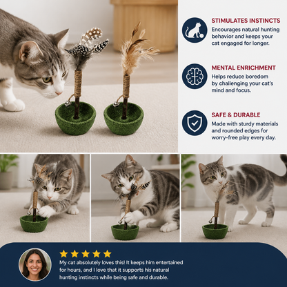 Teeth Cleaning Catnip Tumbler Cat Toy – Interactive Feather Teaser with Bell