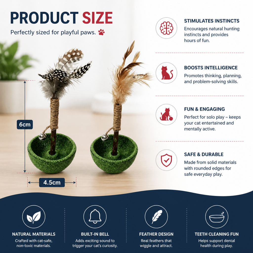 Teeth Cleaning Catnip Tumbler Cat Toy – Interactive Feather Teaser with Bell
