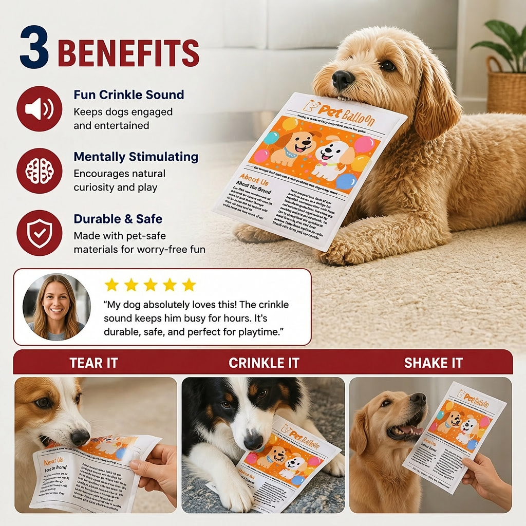 Durable Interactive Crinkle Newspaper Dog Toy