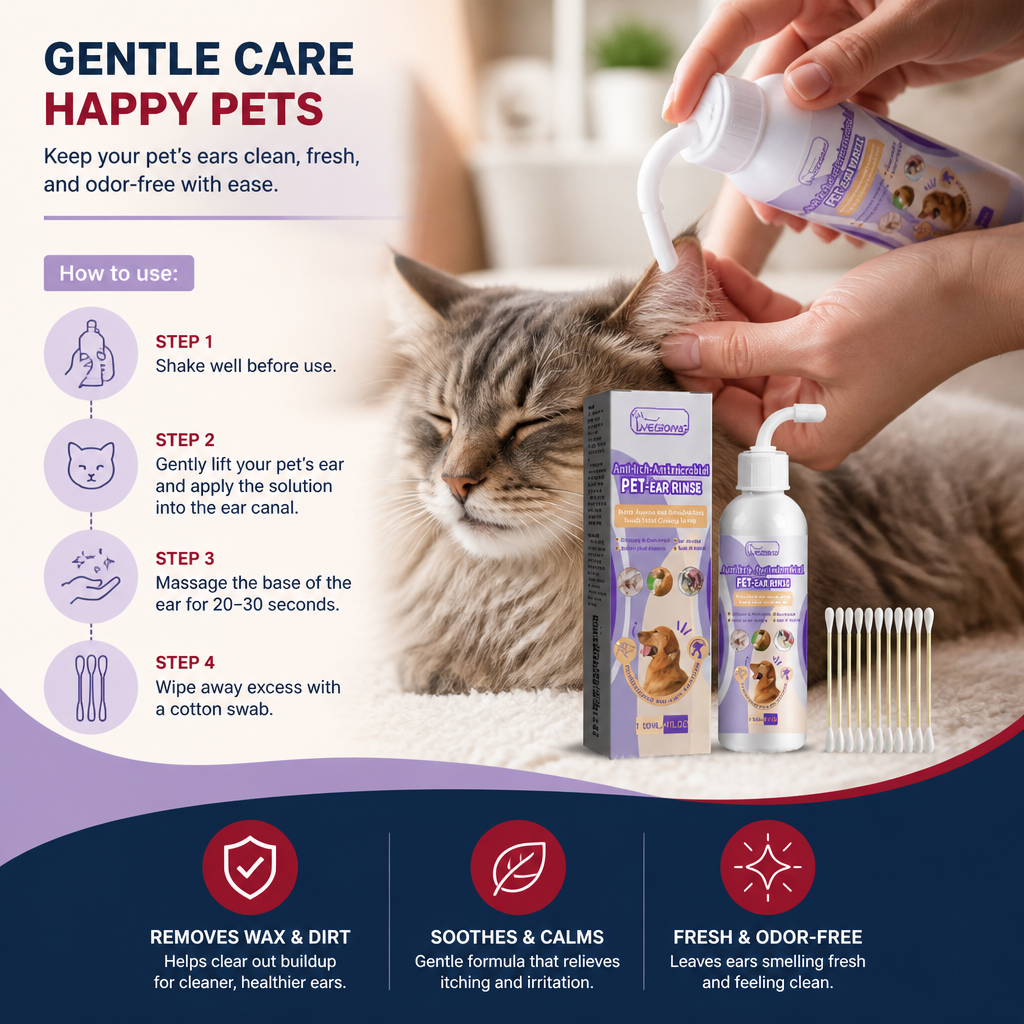 Gentle Pet Ear Cleaner – Odor-Free Formula for Dogs & Cats