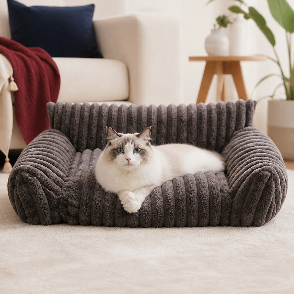 Fluffy Cloud Pet Sofa Bed with Soft Bolsters & Washable Cover